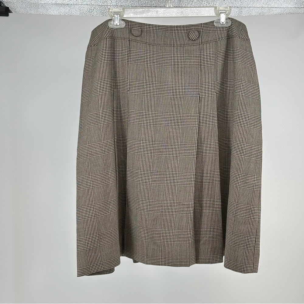 Classic Vintage Brown Plaid Women's Skirt Size 18 Pleated Midi Wool 80’s